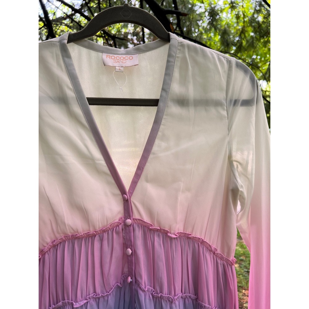 Rococo Sand Ciel Maxi Dress Women Small Pink Ombre LNWOT High Low Ruffle Tiered - Picture 3 of 9